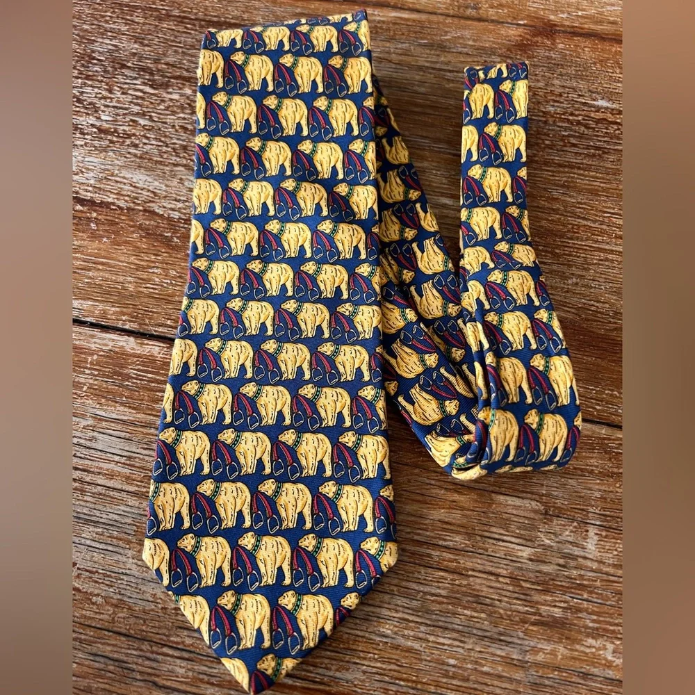 Brooks Brothers Men's Bear Circus Tie Multicolor Navy Gold 100% Silk Made in USA